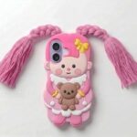 amazon basics Cute 3D Pink Doll Silicone Mobile Case for iPhone 17 - Aesthetic Cartoon Girl with Braided Tassels & Teddy Bear, Soft Shockproof Protective Back Cover for Girls & Kids