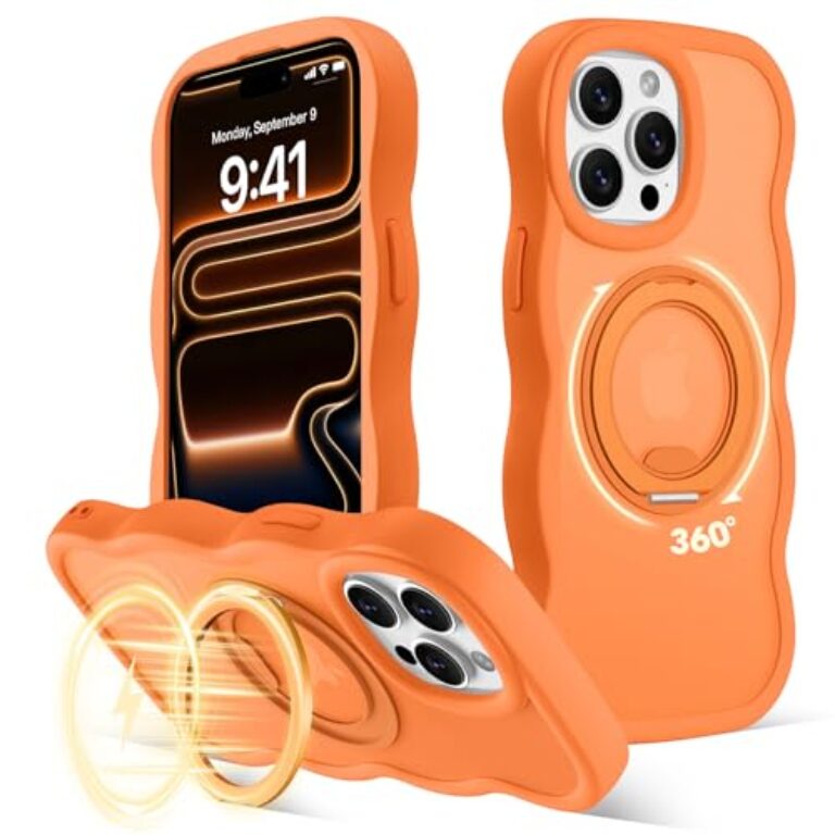 Amzfield Magnetic for iPhone 15 Pro Max Case 360° Ring, Orange