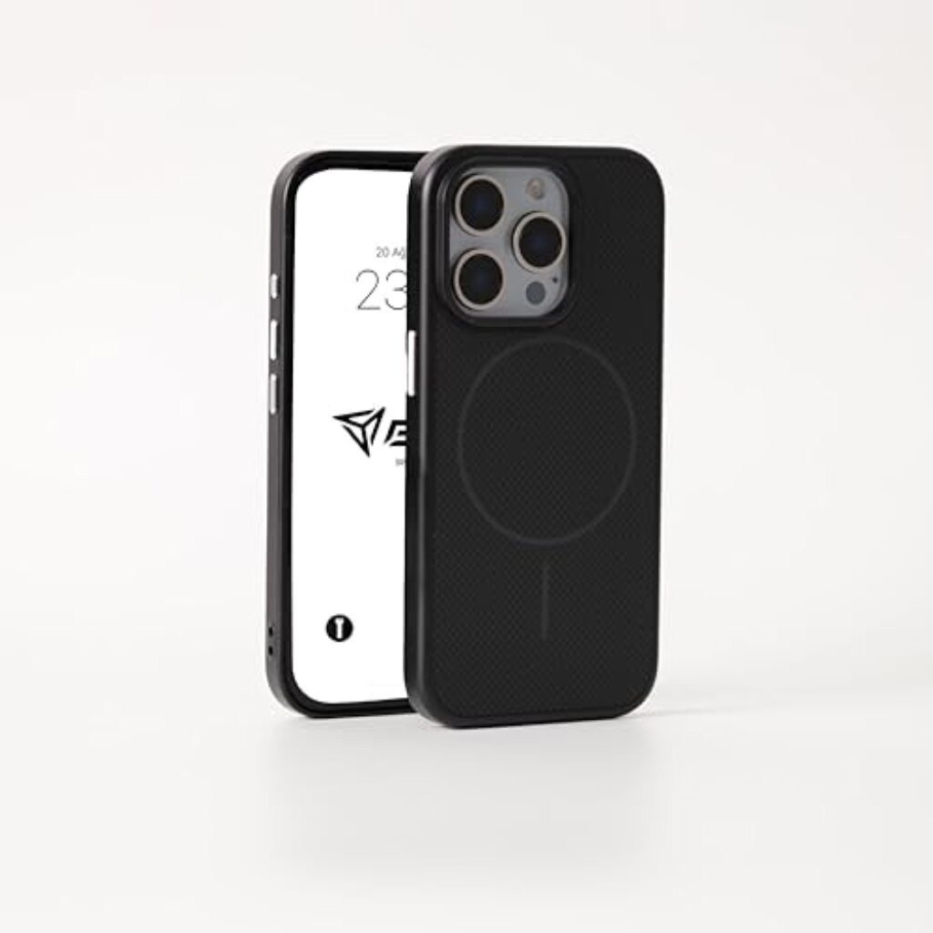 Bababilden iPhone Carbon Fiber Look M-Safe Kickstand Ultra Protection Slim Fit Case (Black, iPhone 15 Pro)