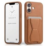 Bongo Collection Premium PU Leather Back Cover Compatible with iPhone 16 | Card Holder & Stand | Slim Shockproof Anti-Scratch Case (Brown)