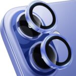 Camera Lens Protector Ring for iPhone 16 and iPhone 16 Plus, Blue, Tempered Glass
