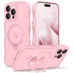 CAPRARO for iPhone 15 Pro Max Case with 360° Spin Magnetic Stand for Women, [Compatible with MagSafe] [Full Camera Protection] Cute Wave Translucent Matte Case for iPhone 15 Pro Max, Peach Pink
