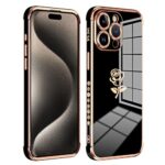 CaseNuvo for iPhone 15 Pro Max Case Electroplating Edge Rose Pattern TPU Phone Back Cover Airbag Drop Proof - Black