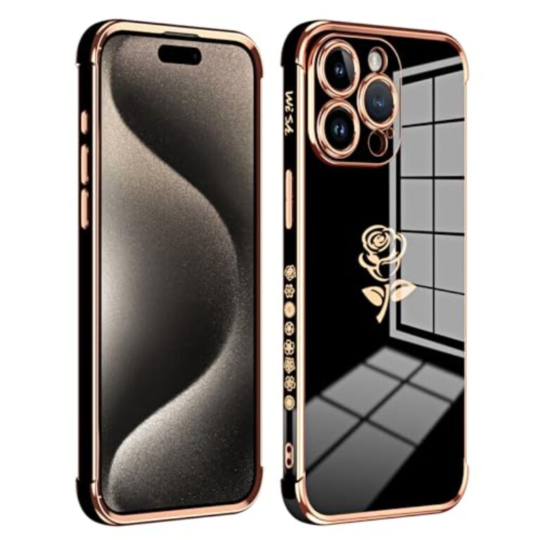 CaseNuvo for iPhone 15 Pro Max Case Electroplating Edge Rose Pattern TPU...