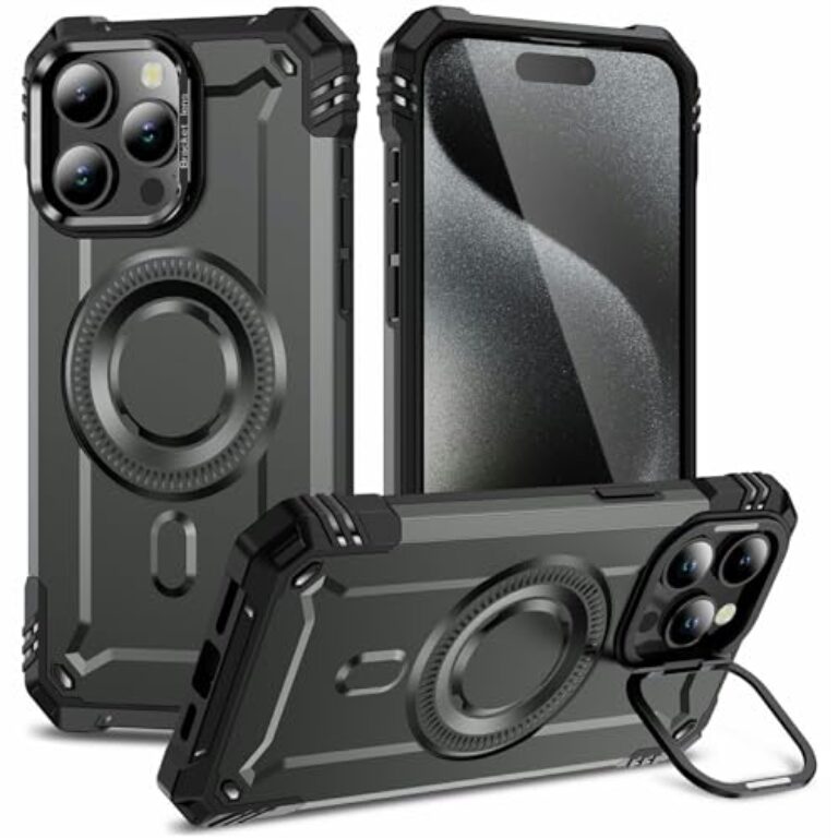 CaseNuvo for iPhone 15 Pro Max Magnetic Case Lens Kickstand PC +...