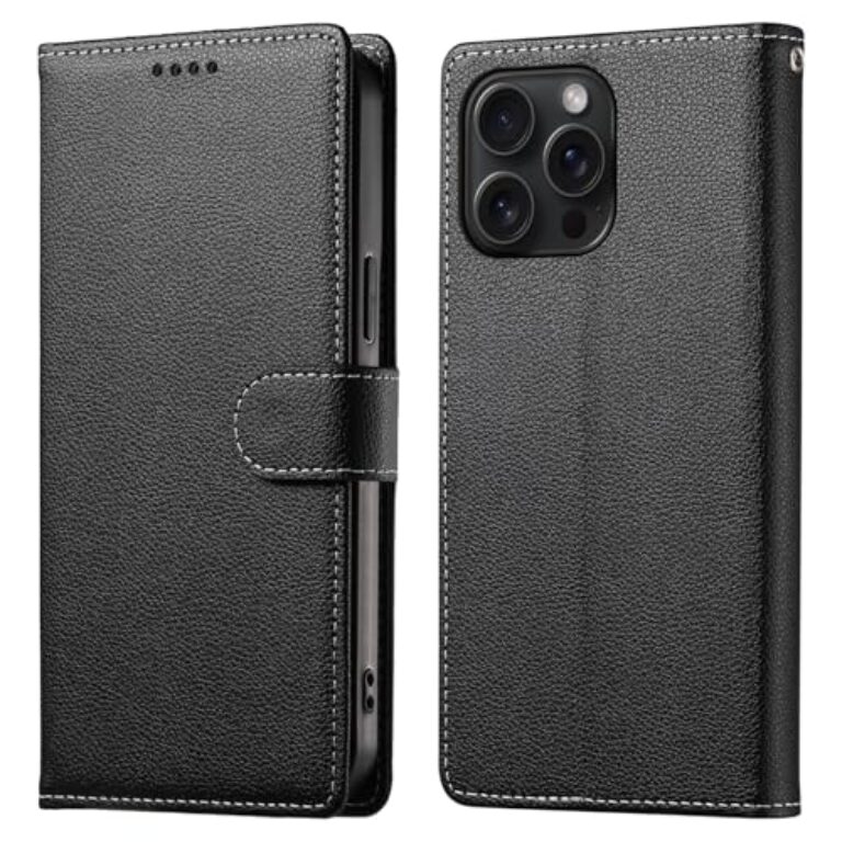 CaseNuvo for iPhone 15 Pro Max Stand Case Litchi Texture Leather Wallet...