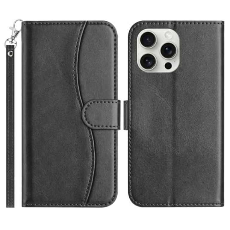 CaseNuvo for iPhone 15 Pro Max Stand Case with Strap PU Leather...