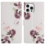 CaseNuvo for iPhone 15 Pro Max Wallet Phone Case PU Leather Flip Cover with Stand Card Holder Painted Design - Cross Rose