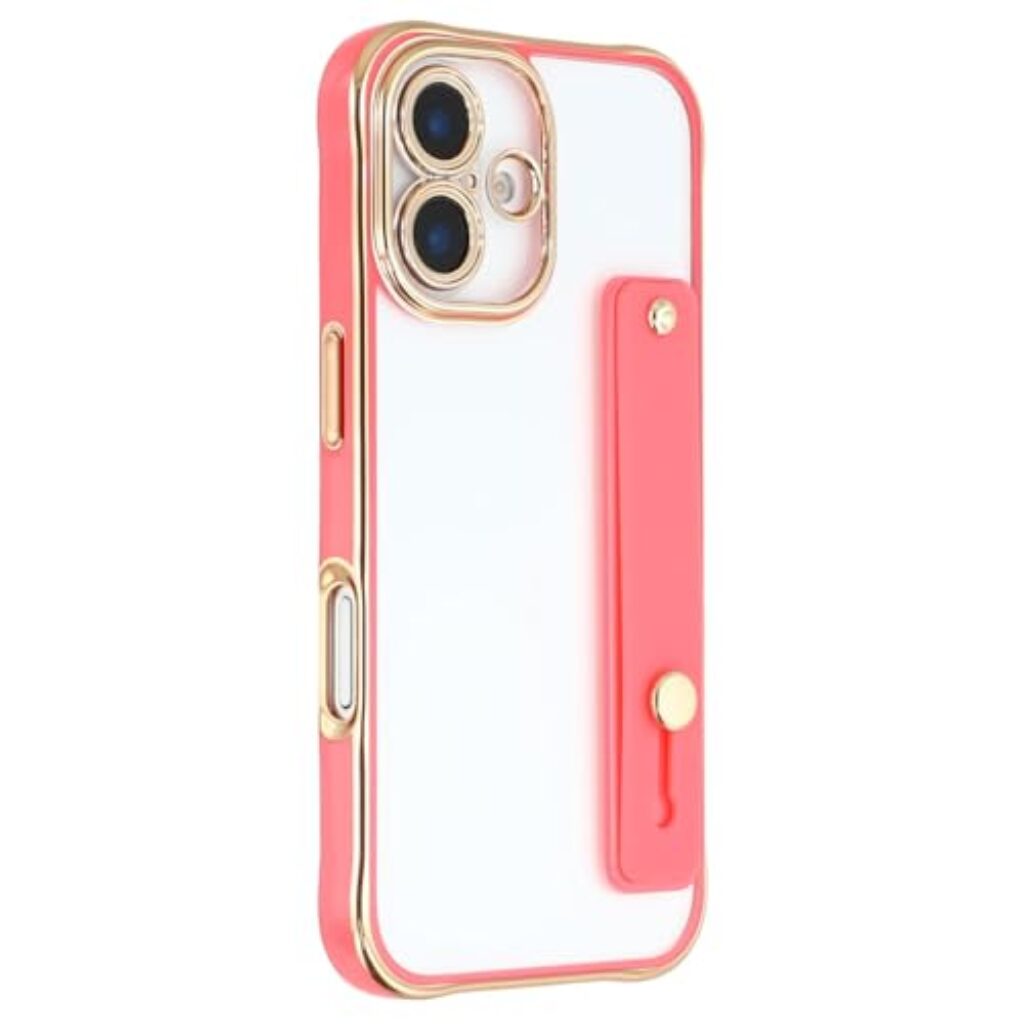 CaseNuvo for iPhone 16 Case with Kickstand Electroplated 2.0mm Acrylic TPU Shockproof Phone Cover - Red