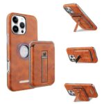 CaseNuvo for iPhone 16 Pro Case with Card Holder Kickstand Leather Texture PC Matte Phone Cover Electroplated - Brown