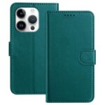 CaseNuvo for iPhone 16 Pro Leather Case Wallet Stand Solid Color Anti Drop Phone Cover - Green