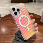 CaseNuvo for iPhone 16 Pro Magnetic Case Dazzling Gradient Color PC + TPU Phone Back Cover Corrugated Design - Rainbow Light