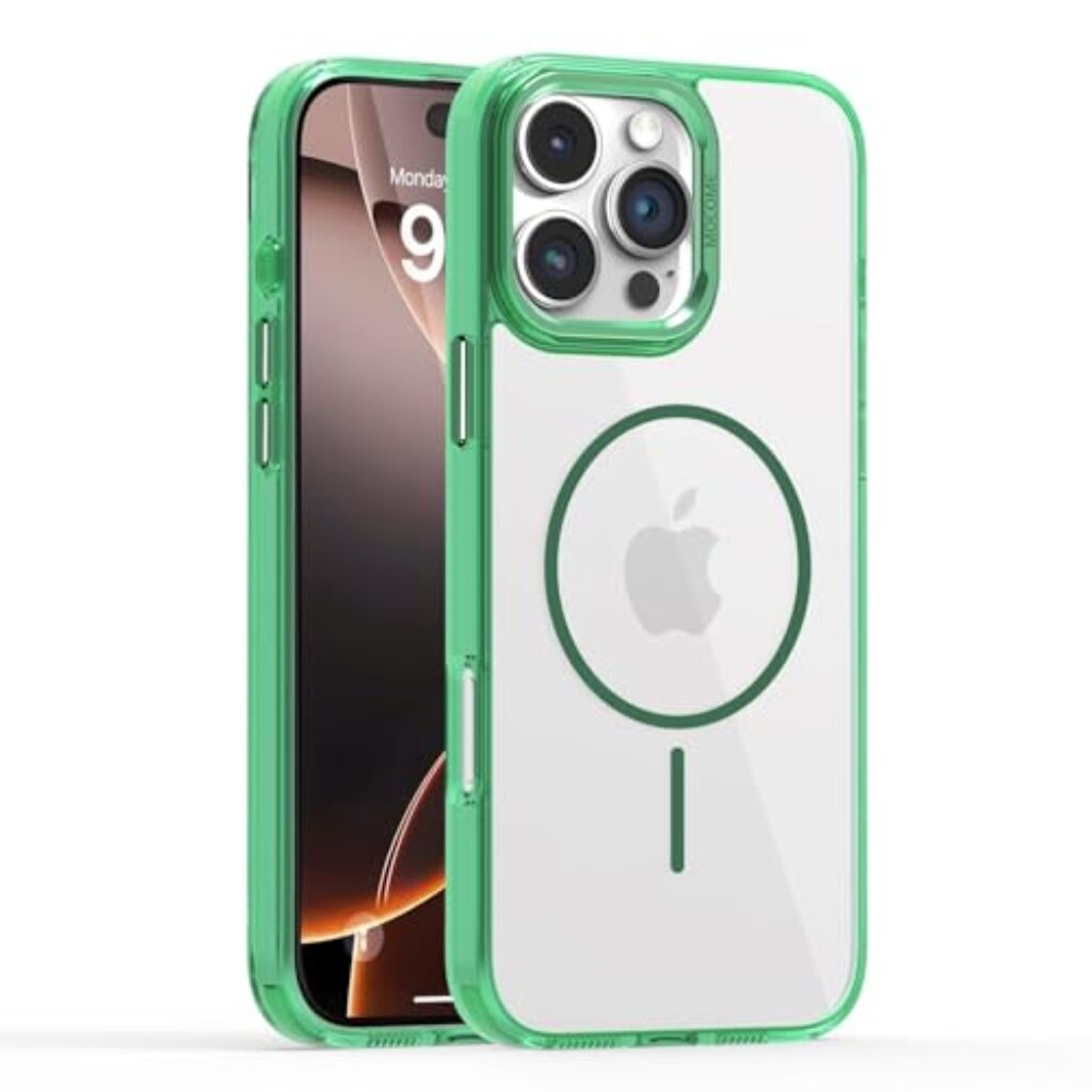 CaseNuvo for iPhone 16 Pro Magnetic Clear Case TPU PC Protective Phone Cover - Transparent Green