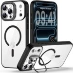 Clear Magnetic Camera Kickstand Case for iPhone 17 Pro Max, Adjustable Stand, Shockproof Cover, Blue (Black, iPhone 17)