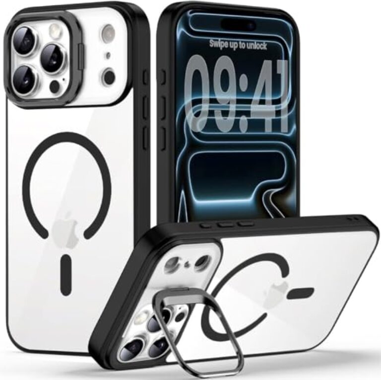 Clear Magnetic Camera Kickstand Case for iPhone 17 Pro Max, Adjustable Stand,...