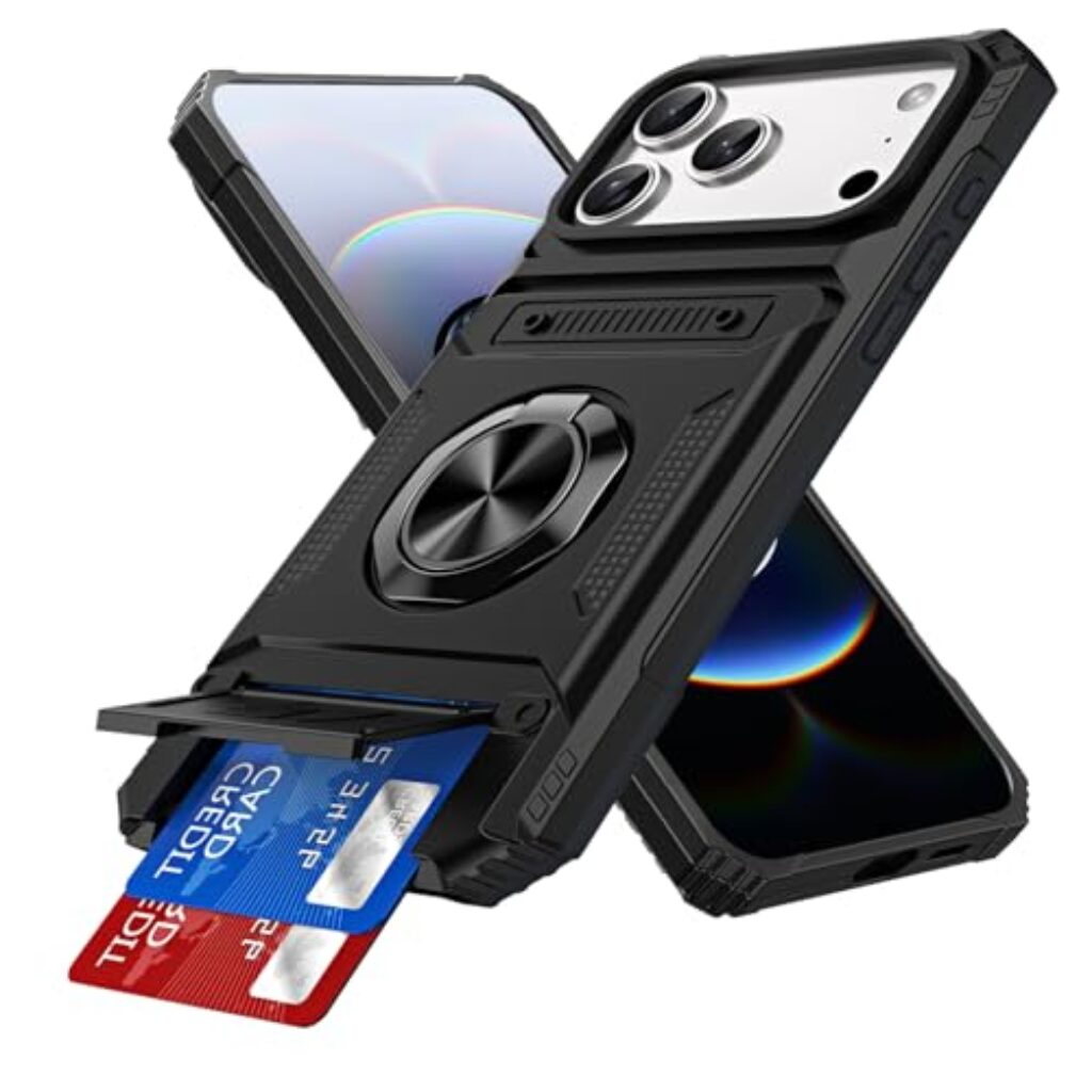 COTDINFOR Compatible with iPhone 17 Pro Max Case Wallet with Card Holder (2 Cards) Ring Stand Military Grade Protection Shockproof Phone Case for iPhone 17 Pro Max 6.9 inch Black LM
