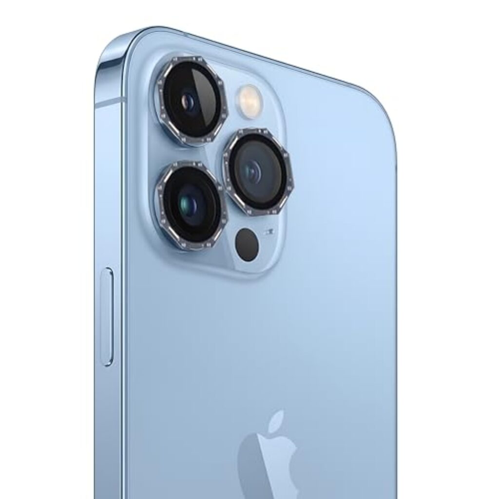 CRUNK AR+AF Designer Hexagon Camera Glass Lens Protector Ring for APPLE IPHONE 15 PRO MAX | Metal Hexagon Ring 9H Hardness | Scratchproof Hexagon Cut | Stylish Phone Accessories (BLUE)