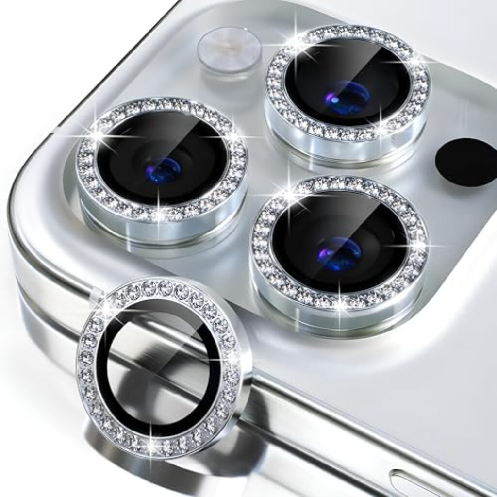 CRUNK Lens Protector Metal Diamond Ring for APPLE IPHONE 15 PRO MAX | 9H Hardness Scratchproof Protector | HD Clear Camera Lens Guard | Stylish Case Friendly Accessories (SILVER)