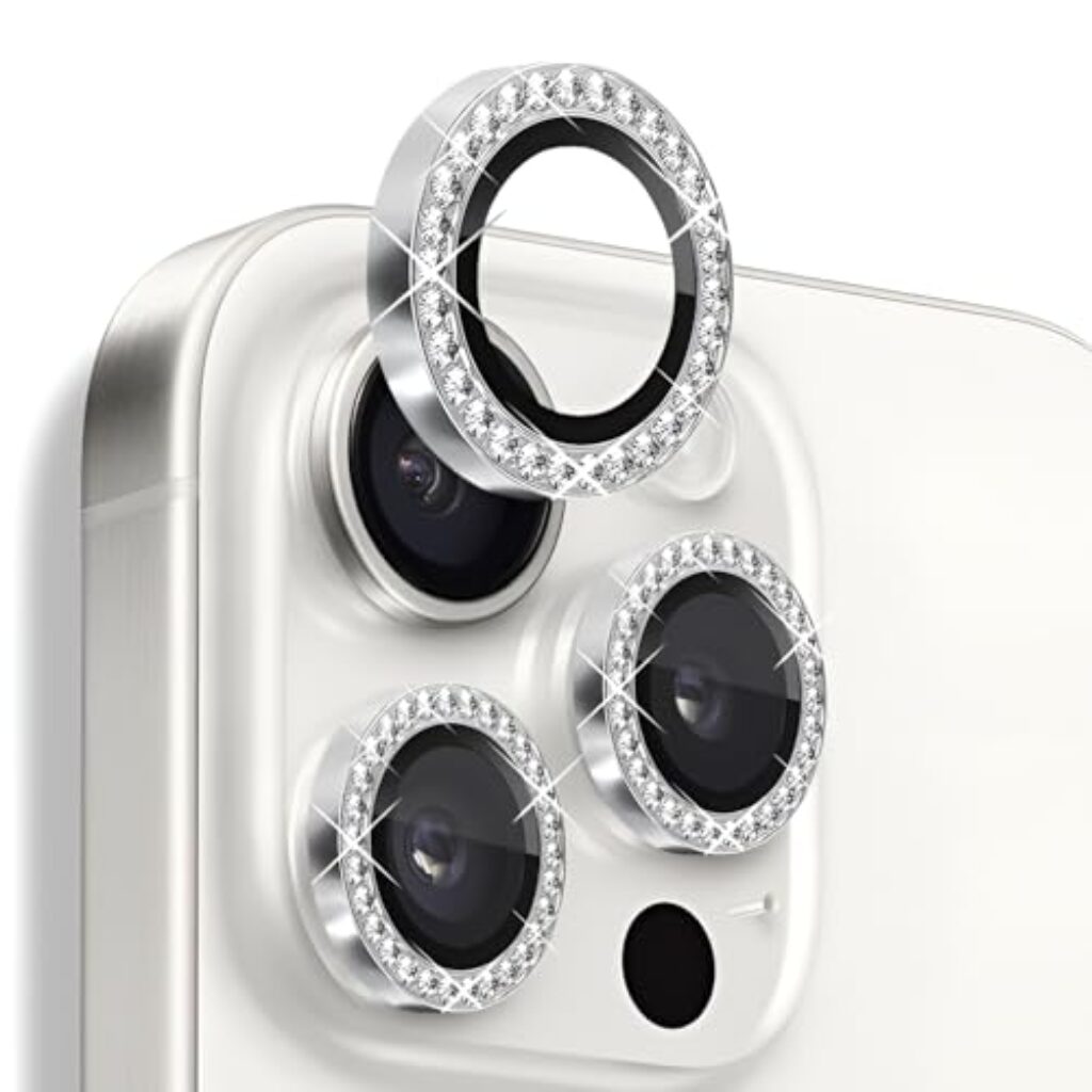 CRUNK Lens Protector Metal Diamond Ring for APPLE IPHONE 16 PRO | 9H Hardness Scratchproof Protector | HD Clear Camera Lens Guard | Stylish Case Friendly Accessories (WHITE TITANIUM)