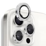 CRUNK Lens Protector Metal Diamond Ring for APPLE IPHONE 16 PRO | 9H Hardness Scratchproof Protector | HD Clear Camera Lens Guard | Stylish Case Friendly Accessories (WHITE TITANIUM)