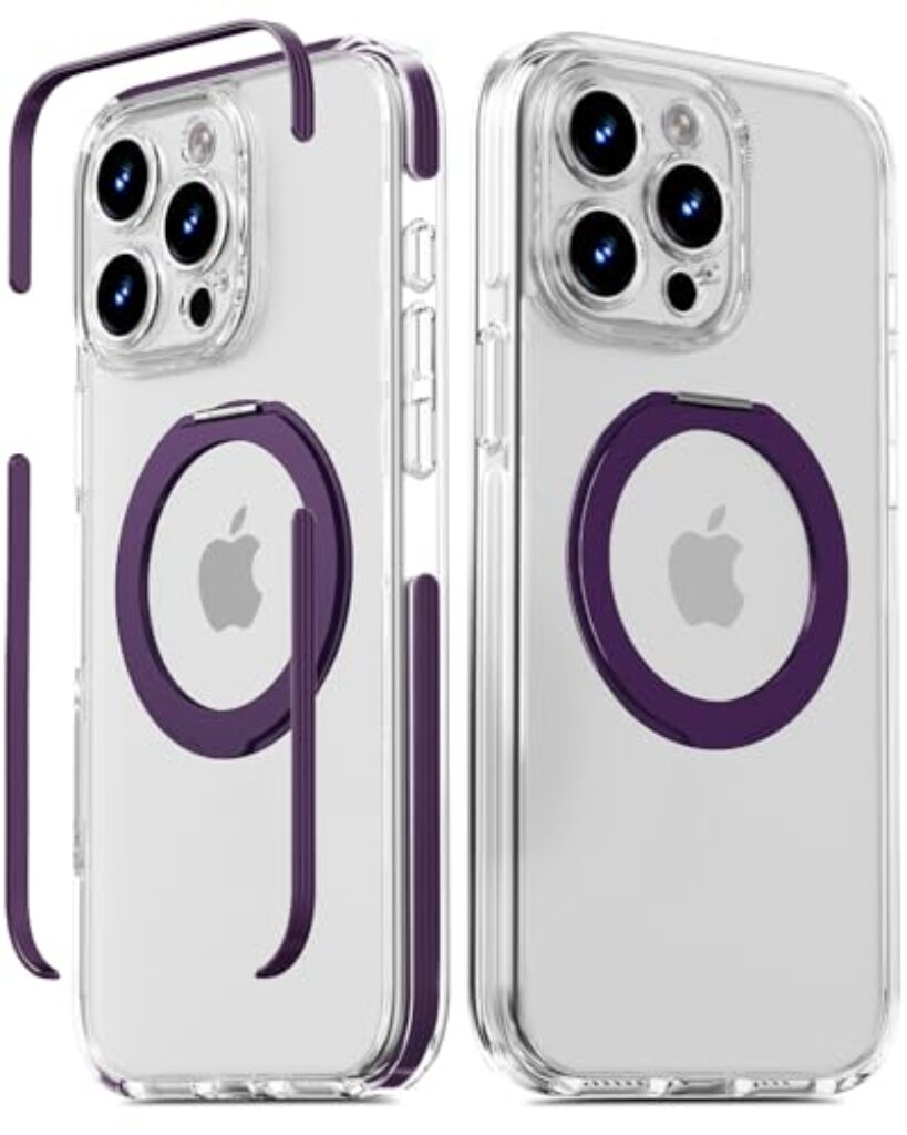DecaStars Magnetic for iPhone 15 Pro Max Case with 360 Spin Stand [Compatible with MagSafe] [Military-Grade Protection] [Detachable Strip] Anti-Yellowing Slim Case for iPhone 15 Pro Max 6.7", Purple