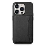 DHK RETAIL for iPhone 15 Pro Max Kickstand Cover Card Slots Calf Texture PU Leather Phone Back Case - Black