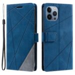 DHK RETAIL for iPhone 15 Pro Max Magnetic Phone Case Skin-Touch Leather Cover with Splicing Design - Blue