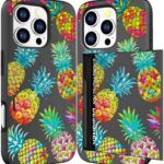 DYZTUNOCA Compatible with iPhone 16 Pro Max Case Wallet Cute for Women with Design,Rugged Credit Card Holder Slot Protective Phone Skin Cases Girly Design (Blue Colorful Pineapples)