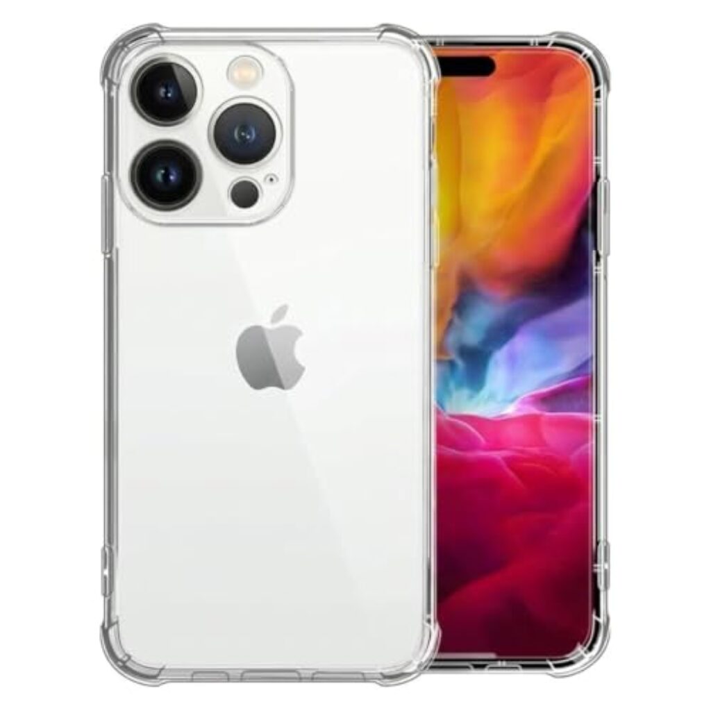 Fashionury 3D Raised Transparent Crystal Clear Back Cover for iPhone 15 Pro | Shockproof Design | Anti-Slip Grip | Camera Protection | 360 Degree Protection Mobile Case