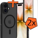 Hoes - Met 2x Screenprotector - Geschikt voor Apple iPhone 17 - Magsafe Compatible - Sterk & Shockproof - Back Cover - Shock Proof Case - Telefoon Hoes - Zwart
