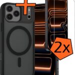 Hoes - Met 2x Screenprotector - Geschikt voor Apple iPhone 17 Pro Max - Magsafe Compatible - Sterk & Shockproof - Back Cover - Shock Proof Case - Telefoon Hoes - Zwart