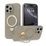 IAIYOXI Upgraded 360° Spin for iPhone 15 Silicone case with Invisible Stand, Soft Anti-Scratch Microfiber Lining Inside Phone Cover with Kickstand Rotatable for Women and Men, Titanium Gray