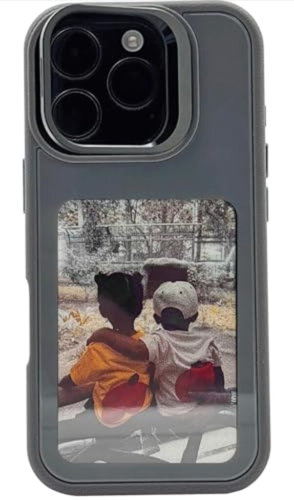 IXAAQ Customizable Photo Display Case for iPhone 15 Pro Max, Personalized Image Phone Cover with App Integration Grey