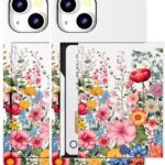 MUQR Compatible for iPhone 15 Plus Case with Card Holder Cute - Kawaii Design Military-Grade Drop Protection Rugged Wallet Cases for Women (White Blossoming Flowers)