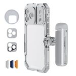 NEEWER Phone Cage Kit Compatible with iPhone 17 Pro Only, Video Rig Stabilizer Accessories with 67mm Filter Ring, 17mm & T Mount Lens Backplates, Quick Release Bluetooth Handle, PA143 (Silver)