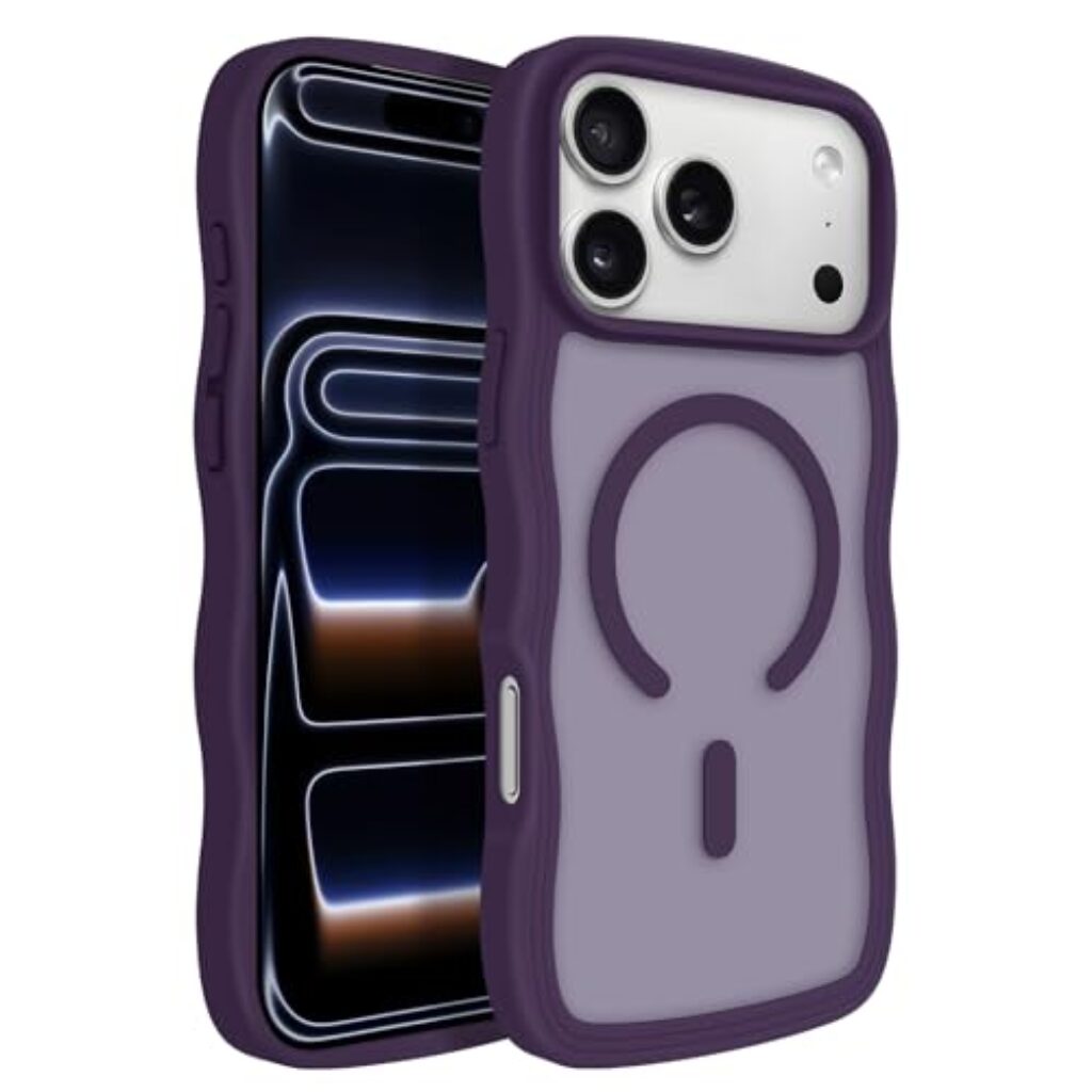Newseego for iPhone 17 Pro Max Magnetic Case, Cute Curly Wavy Edge Design Translucent Matte Case for Women Girls Men Soft TPU and Hard PC Back Shockproof Protective Cover for iPhone 17 Pro Max-Purple