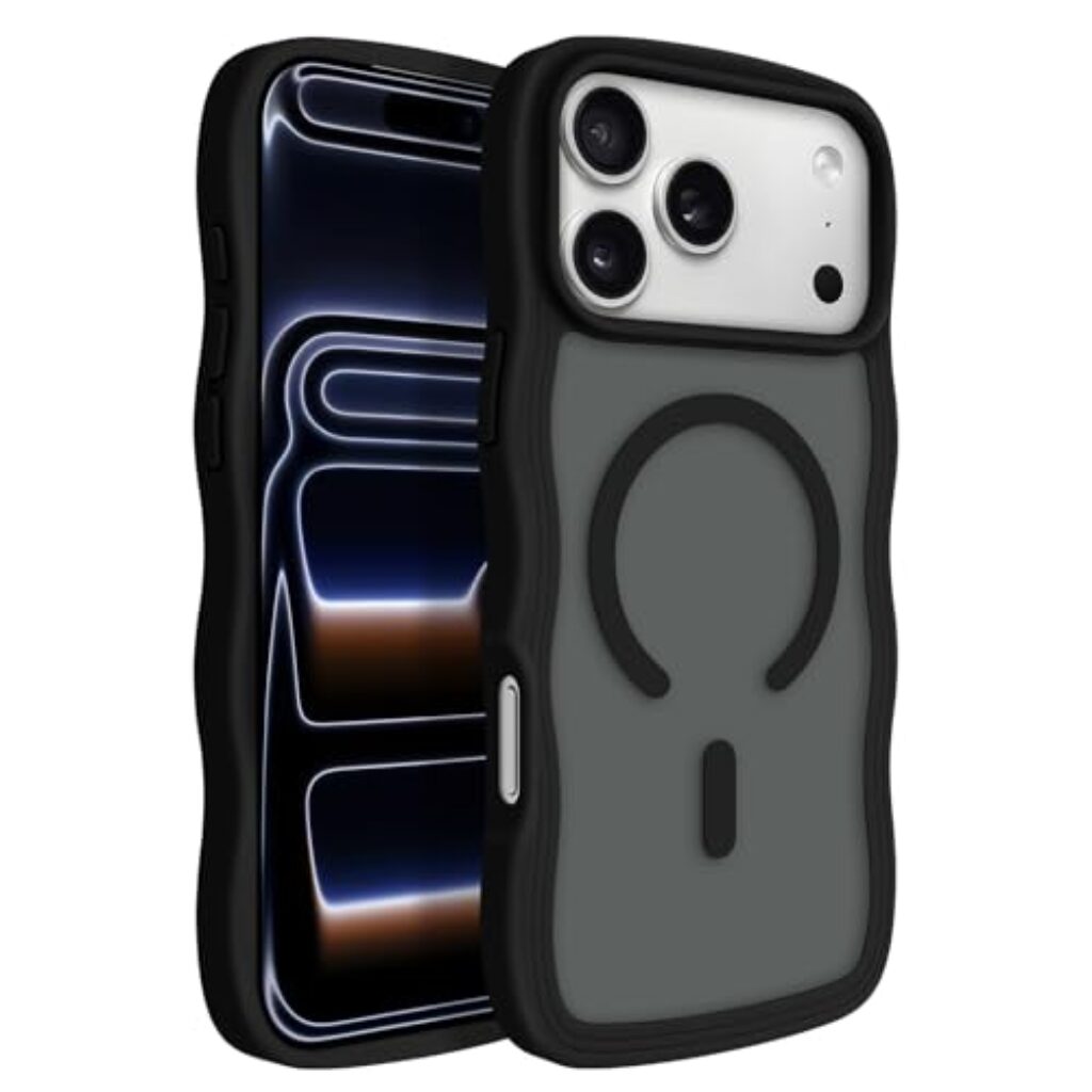 Newseego for iPhone 17 Pro Max Magnetic Case, Cute Curly Wavy Edge Design Translucent Matte Case for Women Girls Men Soft TPU and Hard PC Back Shockproof Protective Cover for iPhone 17 Pro Max-Black