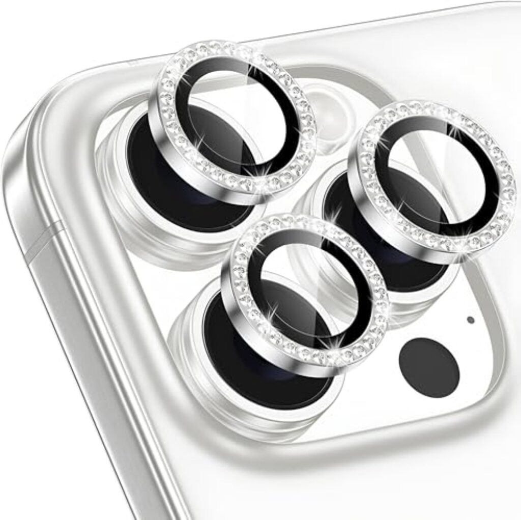 OBSTINATE Lens Protector Metal Diamond Ring for APPLE IPHONE 16 PRO MAX | 9H Hardness Scratchproof Protector | HD Clear Camera Lens Guard | Stylish Case Friendly Accessories (SILVER)
