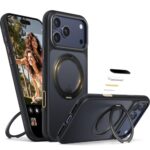 Peerock 360° Magnetic Stand Case,[Camera Control Button] Mil-Grade Protection Shockproof Slim Translucent Matte Ring Kickstand Case 6.9 Inch, Black