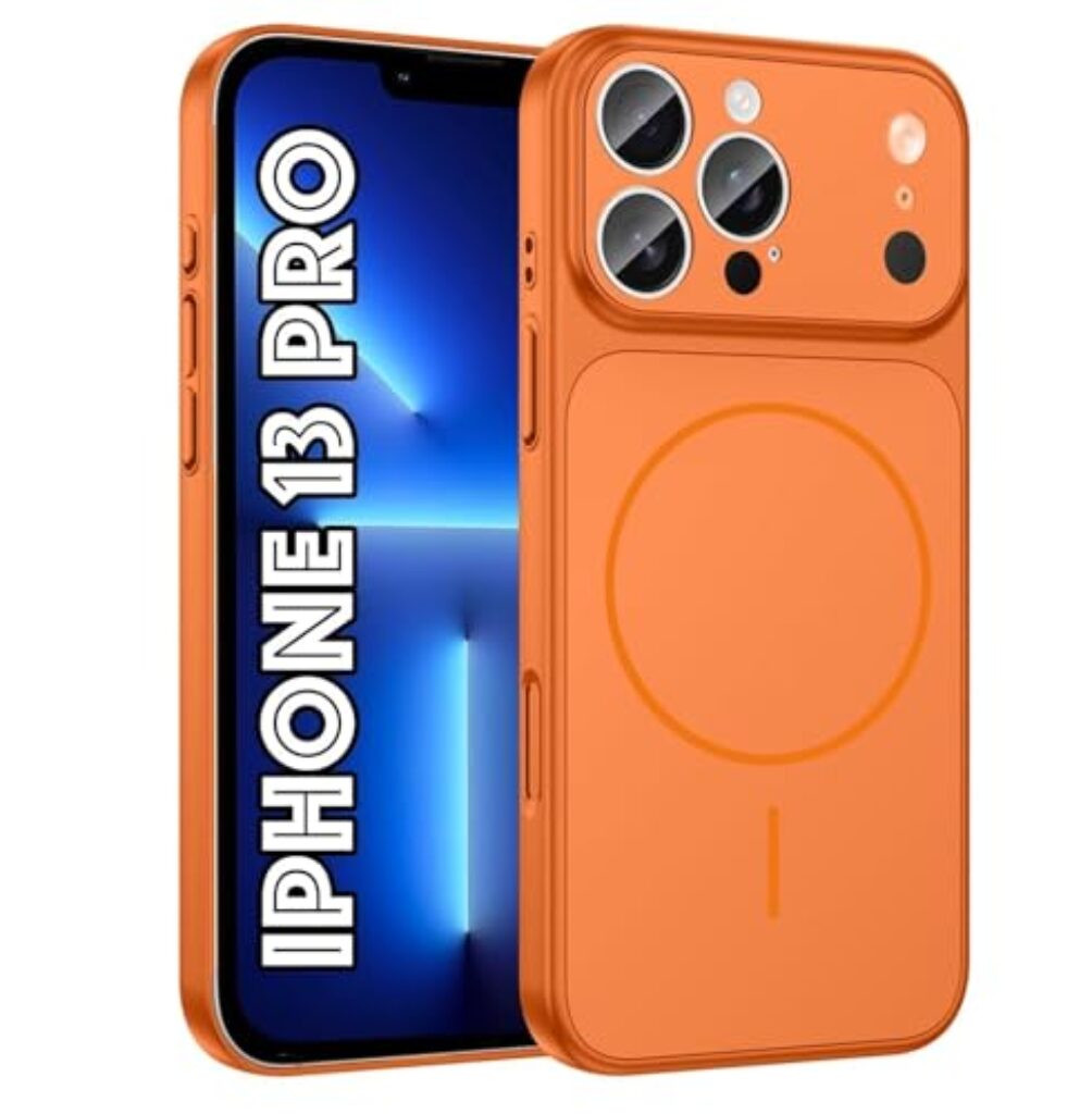 PRACHI WEB MART Converter Case for iPh 13 Pro | Premium Protective Mag-Safe Cover | iPh 17 Pro / 17 Pro Max Series Style Design | in-Built Camera Guard | Wireless Charging Compatible Orange