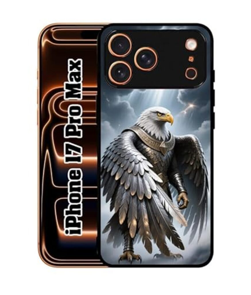 SATYA MART Eagle, White Bird Printed 2D Metal Back Case for iPhone 17 Pro Max |Soft TPU Sides, Anti-Skid Grip, Shockproof Slim Fit, Full Body Protection Designer Cover-342