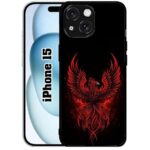 SATYA MART Fire Bird, Premium Stylish 2D Printed Metal Back Case for iPhone 15 | Soft TPU Frame, Anti-Skid Grip, Slim Durable Shockproof Protective Cover-321