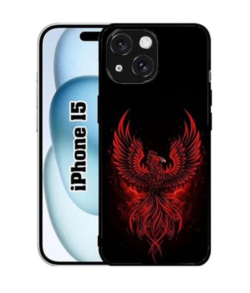 SATYA MART Fire Bird, Premium Stylish 2D Printed Metal Back Case for iPhone 15 | Soft TPU Frame, Anti-Skid Grip, Slim Durable Shockproof Protective Cover-321