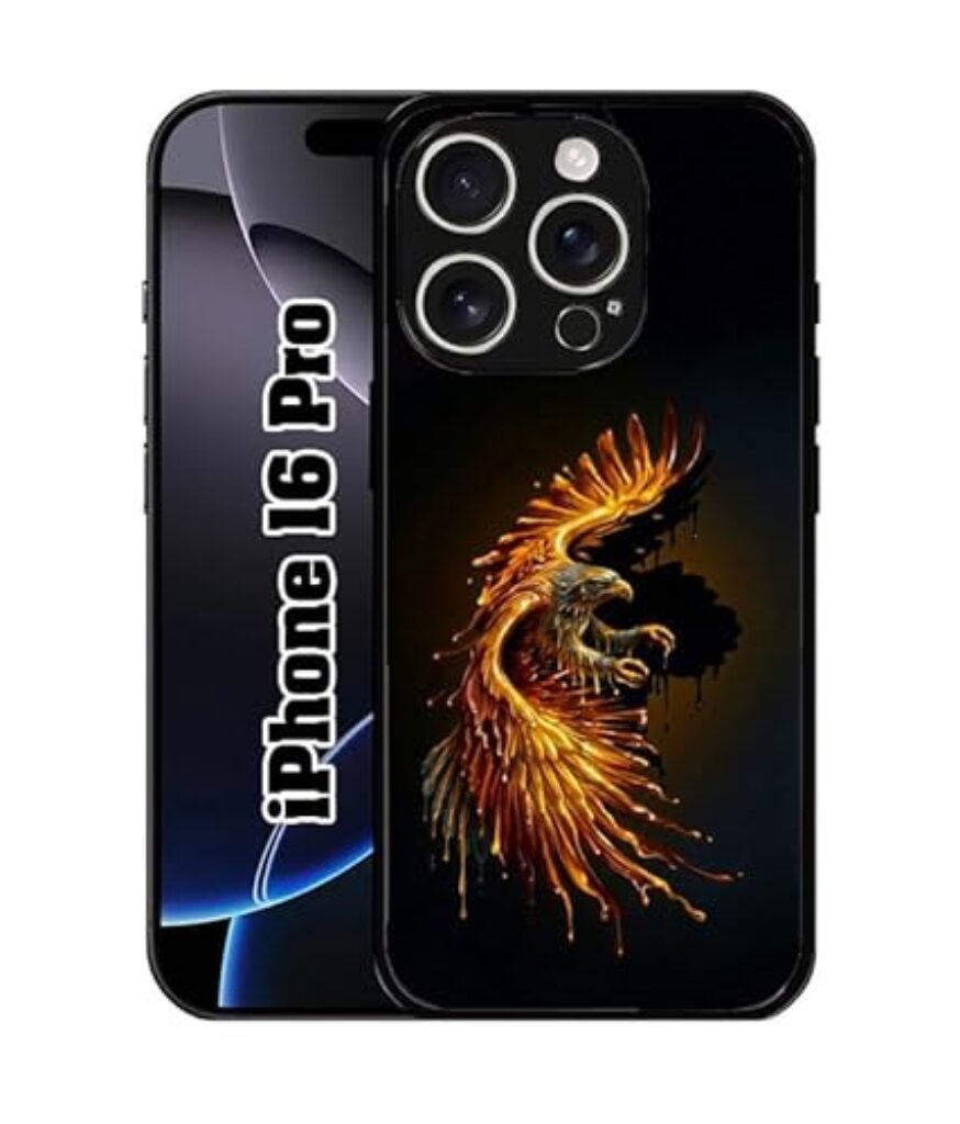 SATYA MART Fire Bird, Stylish Printed 2D Metal Back Cover for iPhone 16 Pro | Soft TPU Sides, Anti-Skid Grip, Scratch Resistant, Slim Fit Protective Phone Case-338