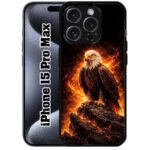 SATYA MART Fire Eagle, Bird Designer 2D Printed Metal Back Case Compatible with iPhone 15 Pro Max | Soft TPU Grip, Anti-Slip, Slim Shockproof Full Body Protection Cover-340