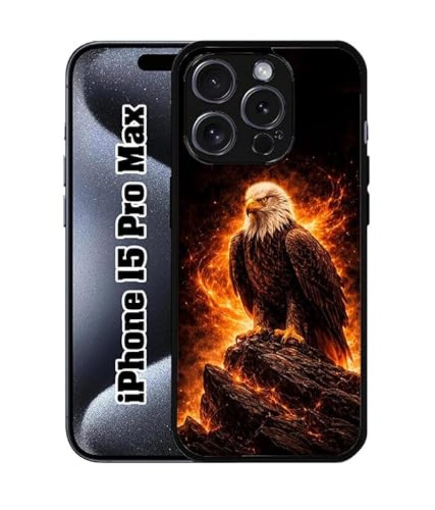 SATYA MART Fire Eagle, Bird Designer 2D Printed Metal Back Case Compatible with iPhone 15 Pro Max | Soft TPU Grip, Anti-Slip, Slim Shockproof Full Body Protection Cover-340