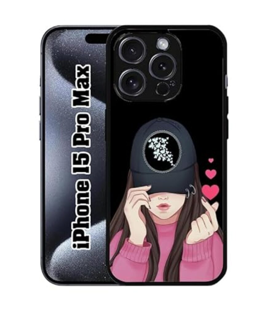 SATYA MART Girly, Cap Girl Premium 2D Printed Metal Back Case for iPhone 15 Pro Max | Flexible TPU Bumper, Anti-Slip Grip, Lightweight Shockproof Full Protection Cover-317