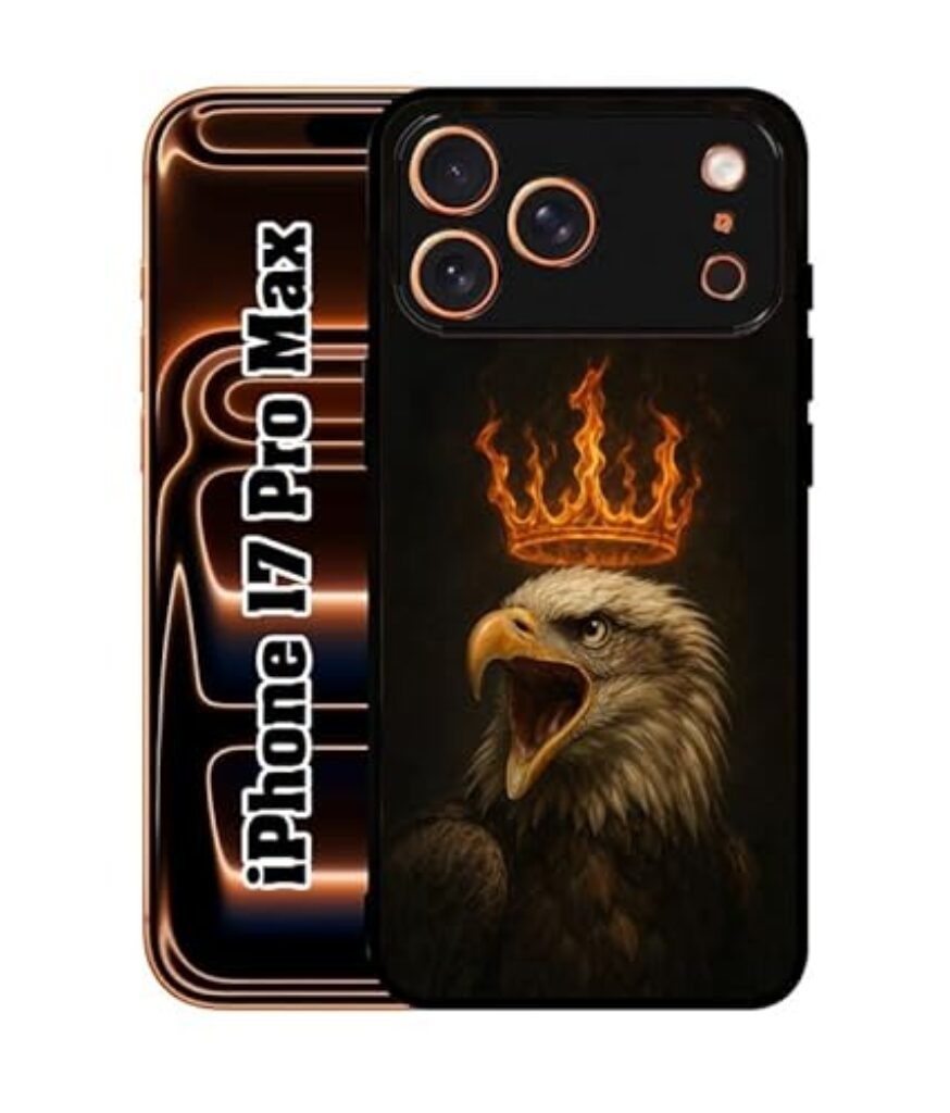 SATYA MART King, Fire Eagle Designer 2D Printed Metal Back Case Compatible with iPhone 17 Pro Max | Soft TPU Grip, Anti-Slip, Slim Shockproof Full Body Protection Cover-333