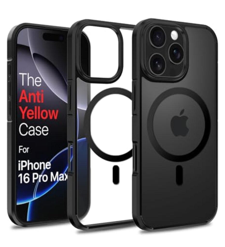 Save Club Transparent Hard Case for iPhone 16 Pro Max – MagSnap Compatible Back Cover, Slim Fit, Strong Magnetic Lock, Shockproof Military Protection, (Black)