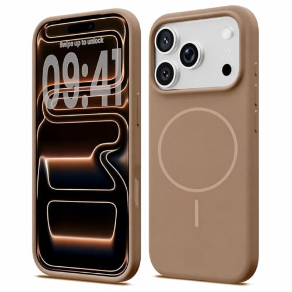 Silicone Magnetic Case for Compatible for i+Phone 17, Soft Microfiber Lining, Shockproof Cover, Slim Fit, (Light Brown, iPhone 17 Pro)